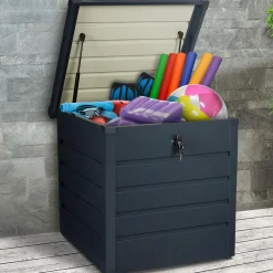 IDMarket Coffre de jardin verrouillable en métal gris anthracite 200 L* Coffre De Jardin|Abris De Jardin