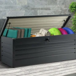 IDMarket Coffre de jardin verrouillable en métal gris anthracite 600 L* Coffre De Jardin|Abris De Jardin