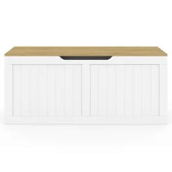 IDMarket Coffre de rangement bois et blanc* Meubles Bas|Meubles Blancs