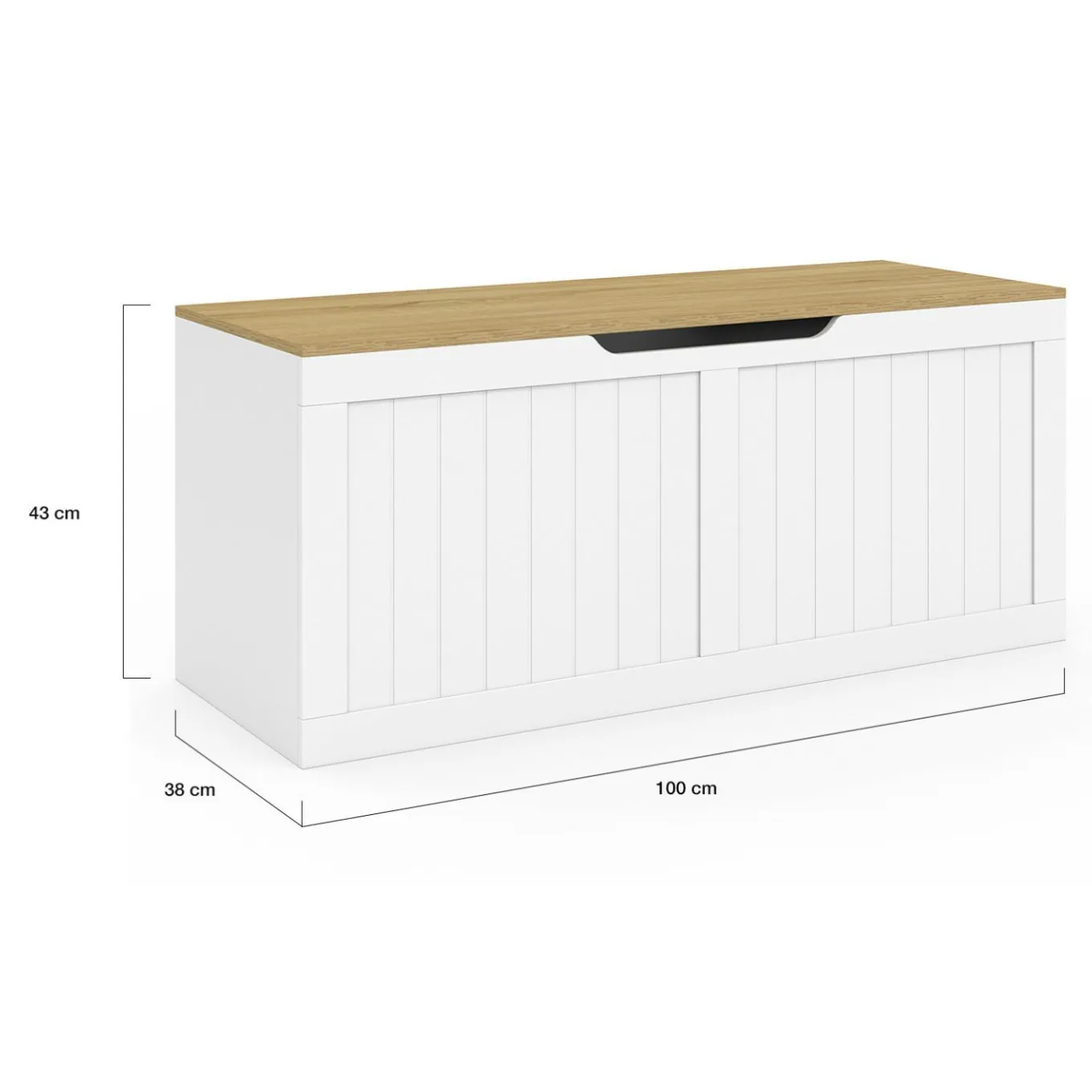IDMarket Coffre de rangement bois et blanc* Meubles Bas|Meubles Blancs