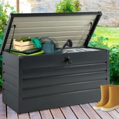 IDMarket Coffre de rangement extérieur étanche en métal gris 350 L* Coffre De Jardin|Abris De Jardin