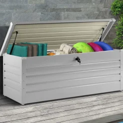 IDMarket Coffre de rangement extérieur étanche en métal gris clair 600 L* Coffre De Jardin|Abris De Jardin