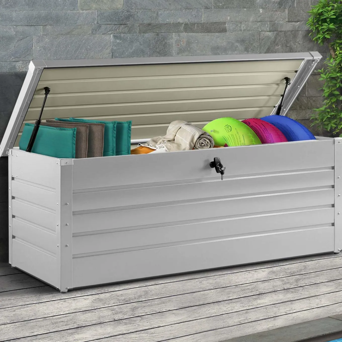 IDMarket Coffre de rangement extérieur étanche en métal gris clair 600 L* Coffre De Jardin|Abris De Jardin