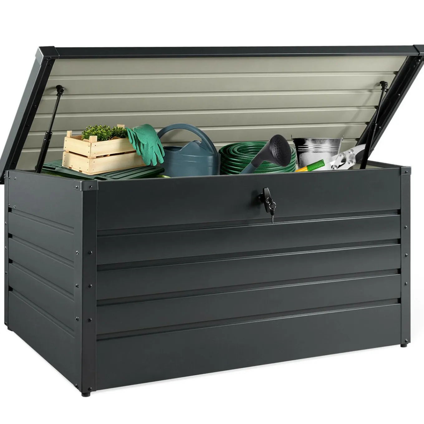 IDMarket Coffre de rangement métal 810L verrouillable gris anthracite pour jardin 147x86x82 cm* Coffre De Jardin|Abris De Jardin