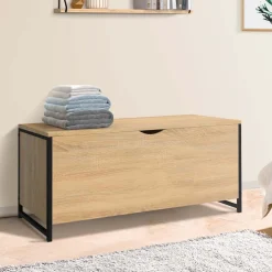 IDMarket Coffre de rangement style industriel bois et noir* Bancs D'Entrée|Coffres De Rangement