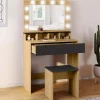 IDMarket Coiffeuse avec miroir LED noir et hêtre* Meubles Tiroirs|Collection Design