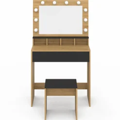 IDMarket Coiffeuse avec miroir LED noir et hêtre* Meubles Tiroirs|Collection Design