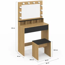 IDMarket Coiffeuse avec miroir LED noir et hêtre* Meubles Tiroirs|Collection Design