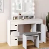 IDMarket Coiffeuse avec miroir LED blanche, niches, tiroirs, rangements et tabouret* Coiffeuses