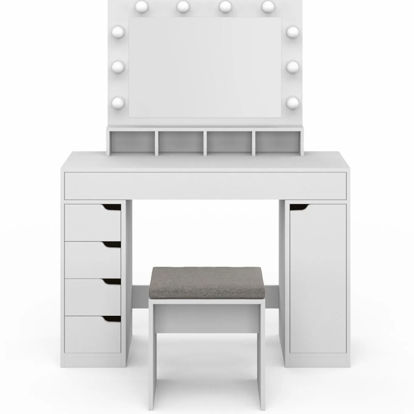 IDMarket Coiffeuse avec miroir LED blanche, niches, tiroirs, rangements et tabouret* Coiffeuses