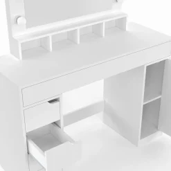 IDMarket Coiffeuse avec miroir LED blanche, niches, tiroirs, rangements et tabouret* Coiffeuses