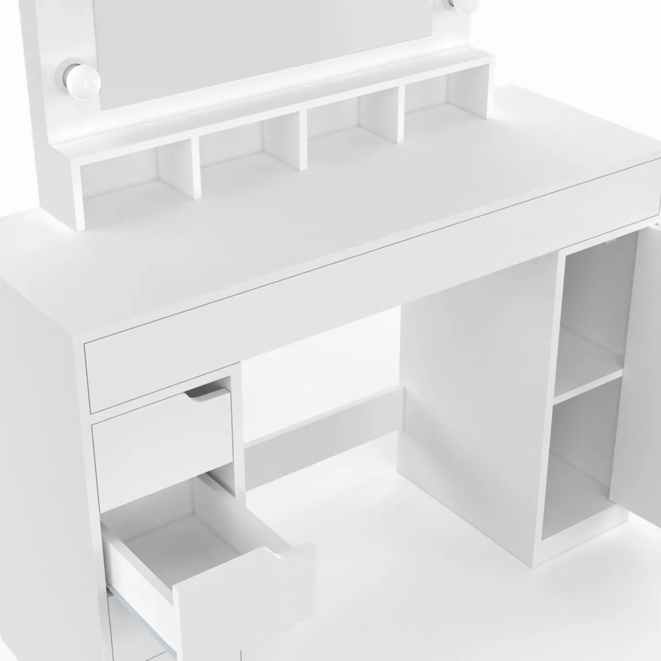 IDMarket Coiffeuse avec miroir LED blanche, niches, tiroirs, rangements et tabouret* Coiffeuses