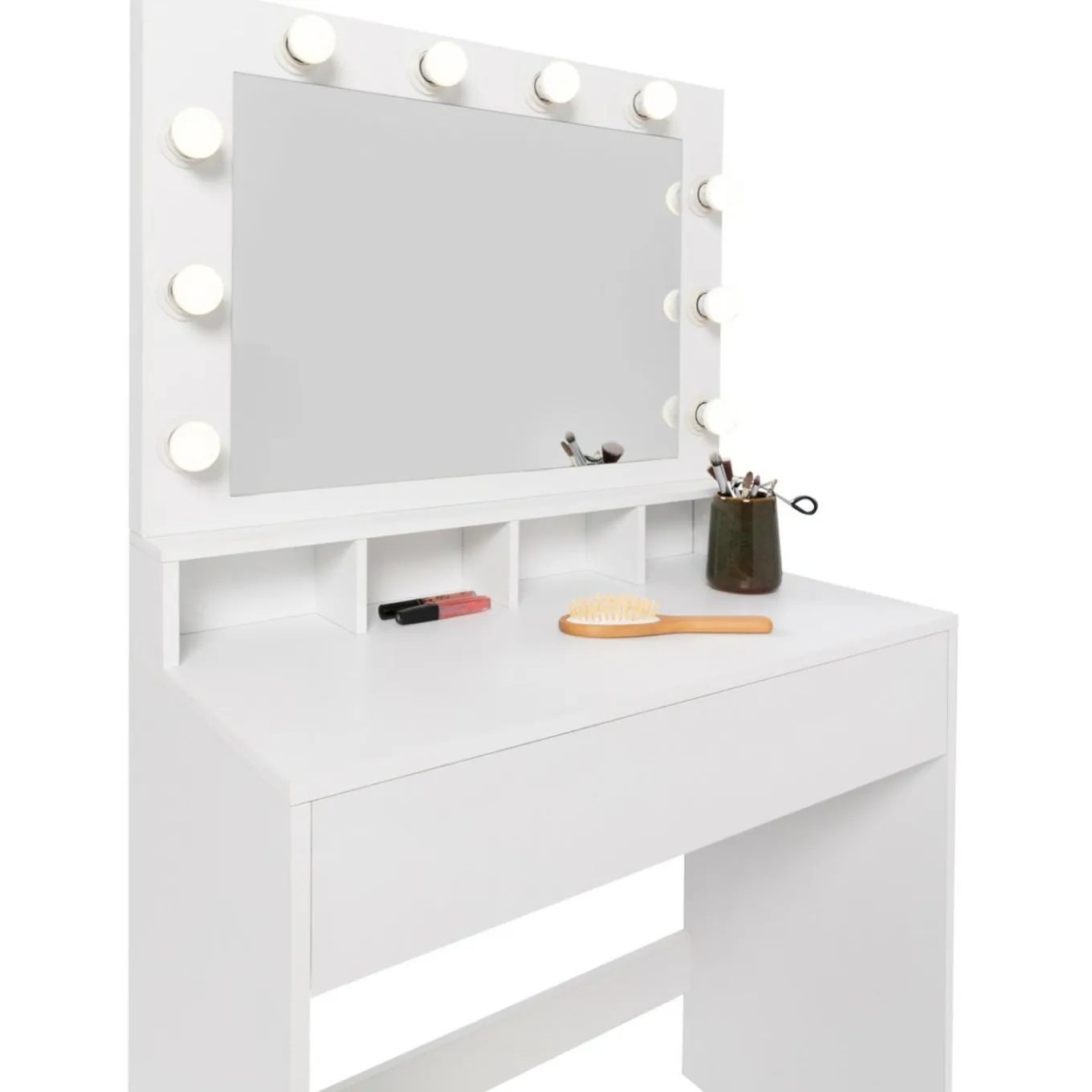 IDMarket Coiffeuse avec miroir LED et tabouret, 4 niches, 1 tiroir* Meubles Tiroirs|Collection Design