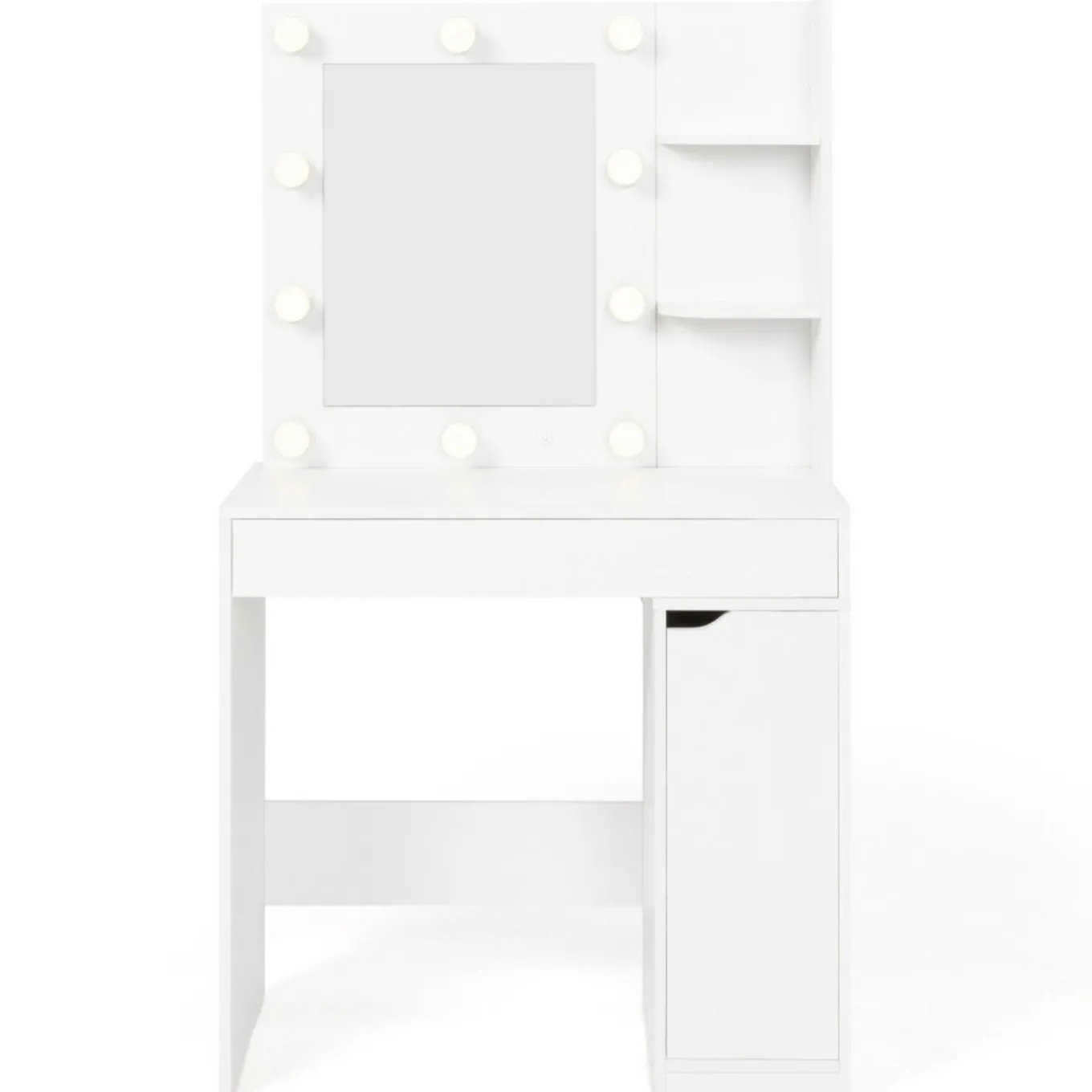 IDMarket Coiffeuse blanche avec miroir LED et tabouret 1 tiroir* Meubles Tiroirs|Meubles Blancs