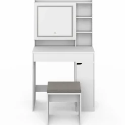 IDMarket Coiffeuse blanche avec miroir LED et rangements* Collection Design|Collection Agencement Magasin