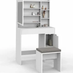 IDMarket Coiffeuse blanche avec miroir LED et rangements* Collection Design|Collection Agencement Magasin