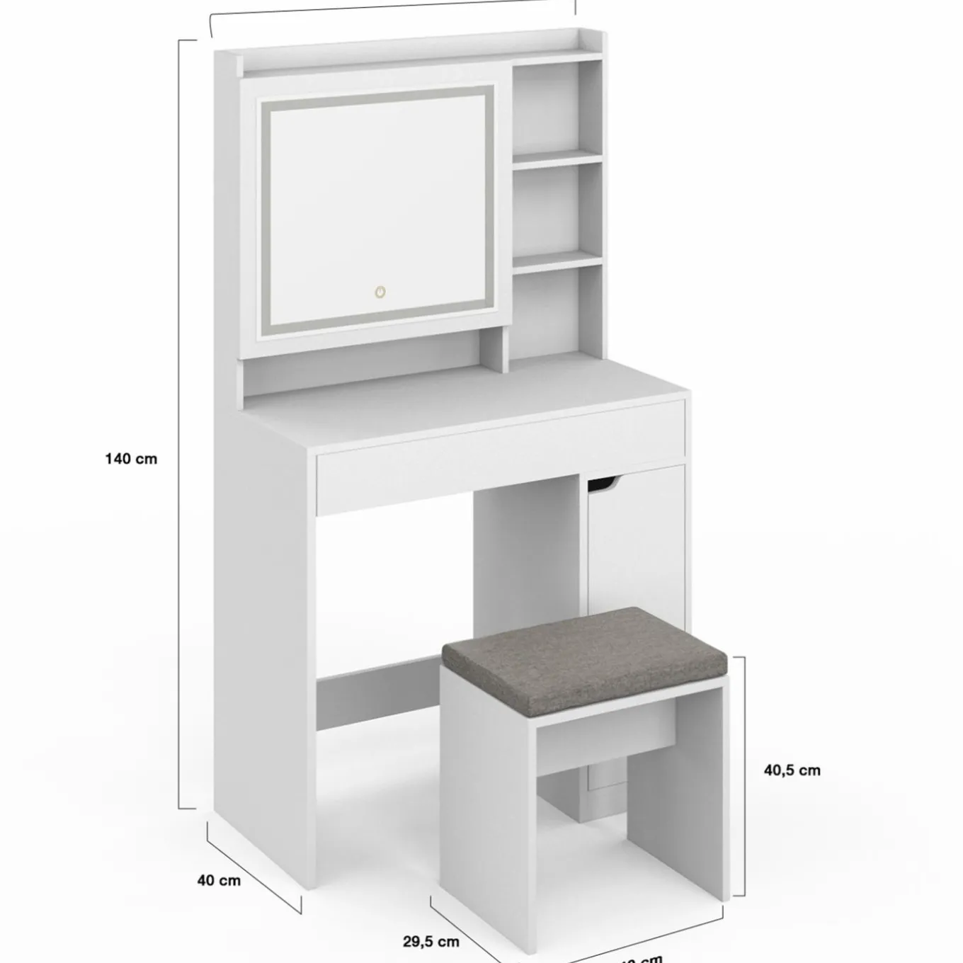 IDMarket Coiffeuse blanche avec miroir LED et rangements* Collection Design|Collection Agencement Magasin
