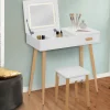 IDMarket Coiffeuse blanche scandinave avec miroir LED rabattable et tabouret* Collection Scandinave|Coiffeuses
