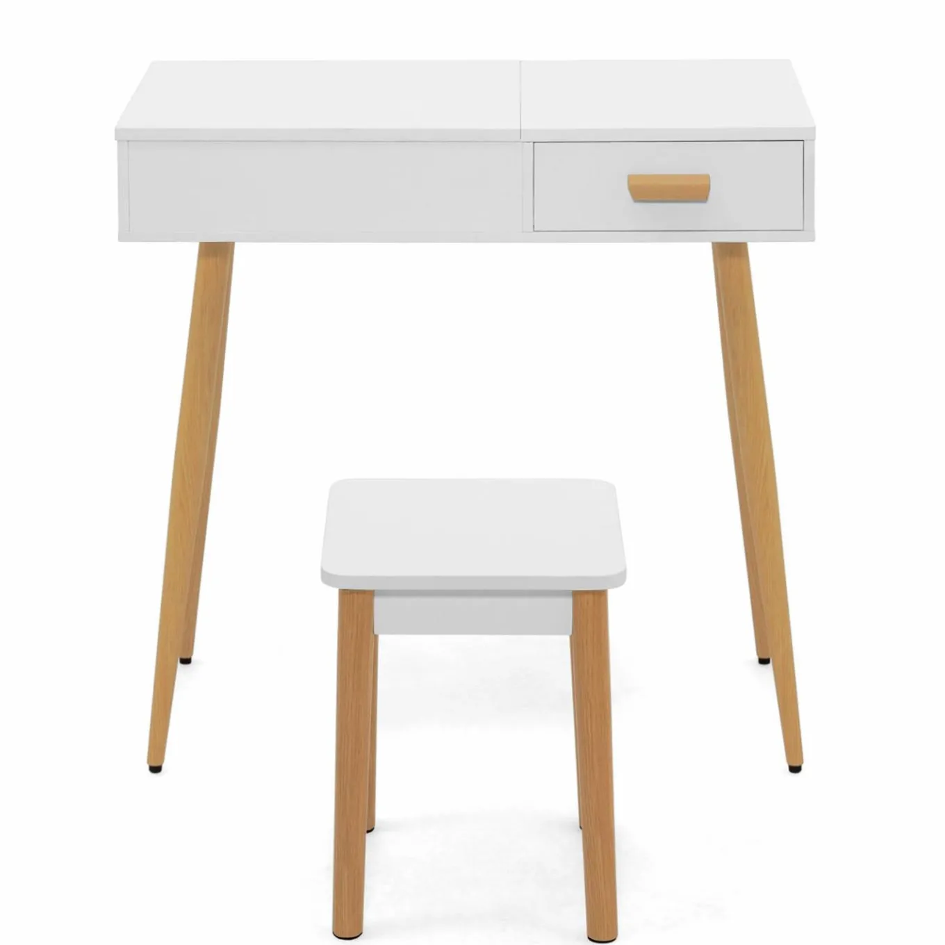 IDMarket Coiffeuse blanche scandinave avec miroir LED rabattable et tabouret* Collection Scandinave|Coiffeuses