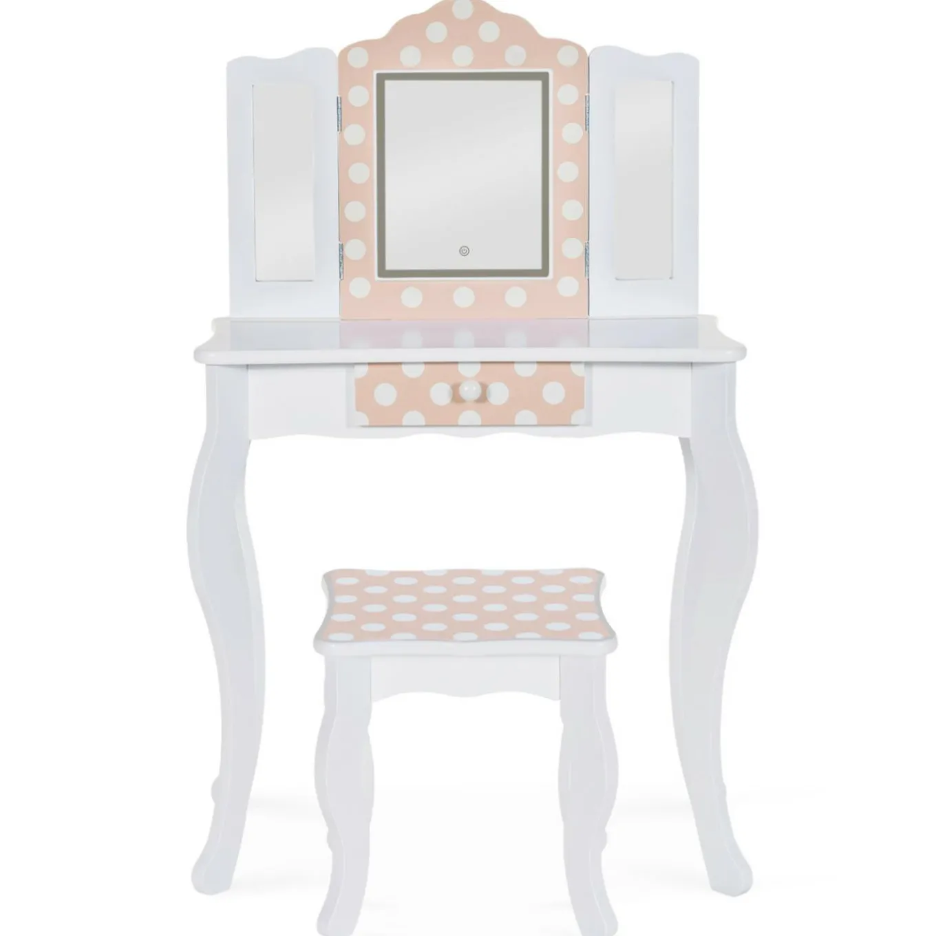 IDMarket Coiffeuse enfant blanche et rose avec 3 miroirs et tabouret*Enfant Meubles Enfant|Coiffeuses