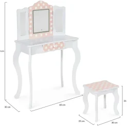 IDMarket Coiffeuse enfant blanche et rose avec 3 miroirs et tabouret*Enfant Meubles Enfant|Coiffeuses