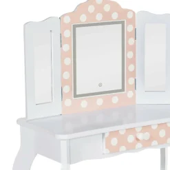 IDMarket Coiffeuse enfant blanche et rose avec 3 miroirs et tabouret*Enfant Meubles Enfant|Coiffeuses