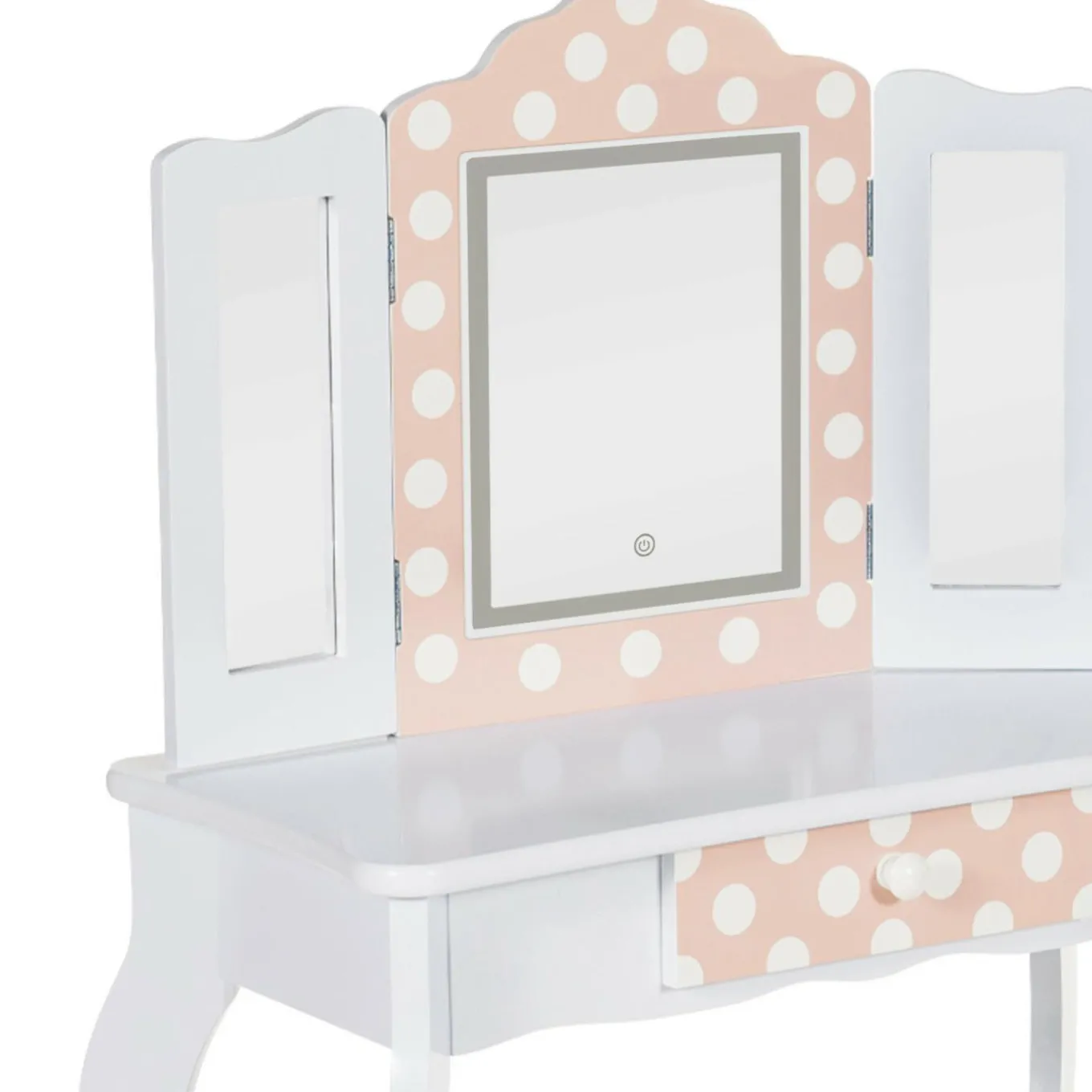 IDMarket Coiffeuse enfant blanche et rose avec 3 miroirs et tabouret*Enfant Meubles Enfant|Coiffeuses