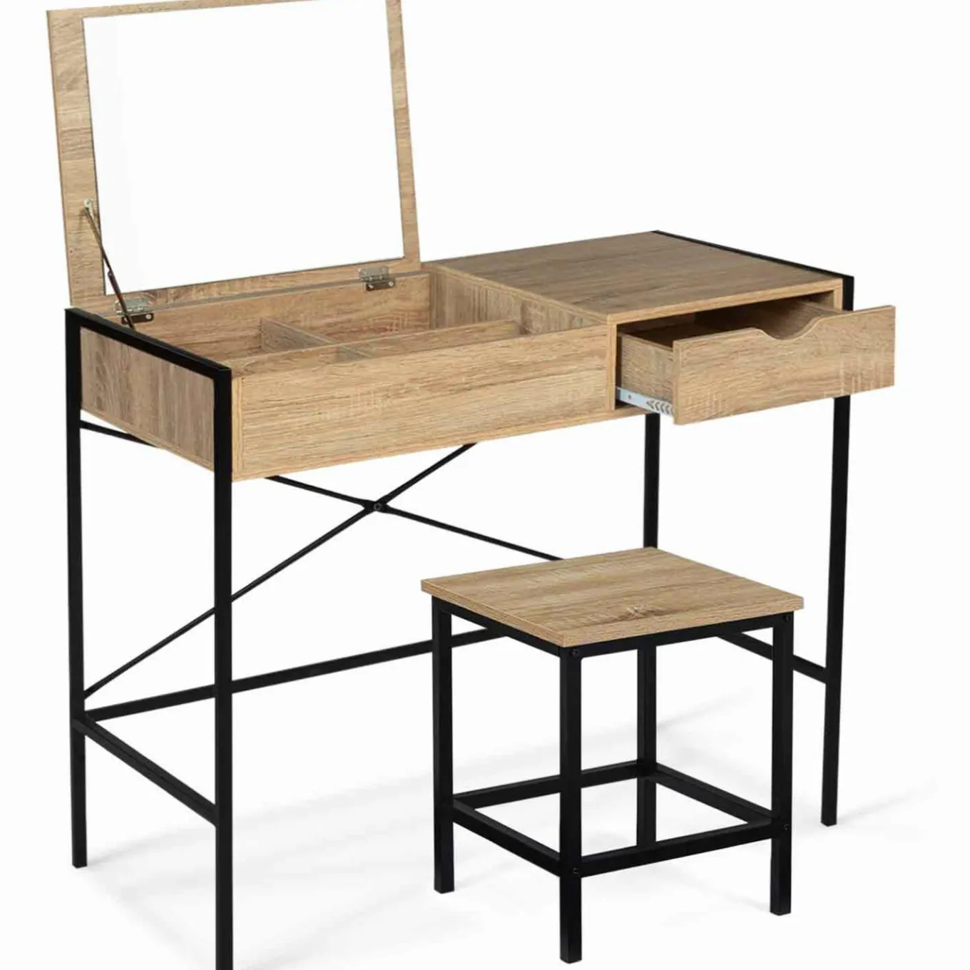 IDMarket Coiffeuse industrielle avec miroir rabattable* Meubles Bas|Meubles En Bois