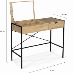 IDMarket Coiffeuse industrielle avec miroir rabattable* Meubles Bas|Meubles En Bois