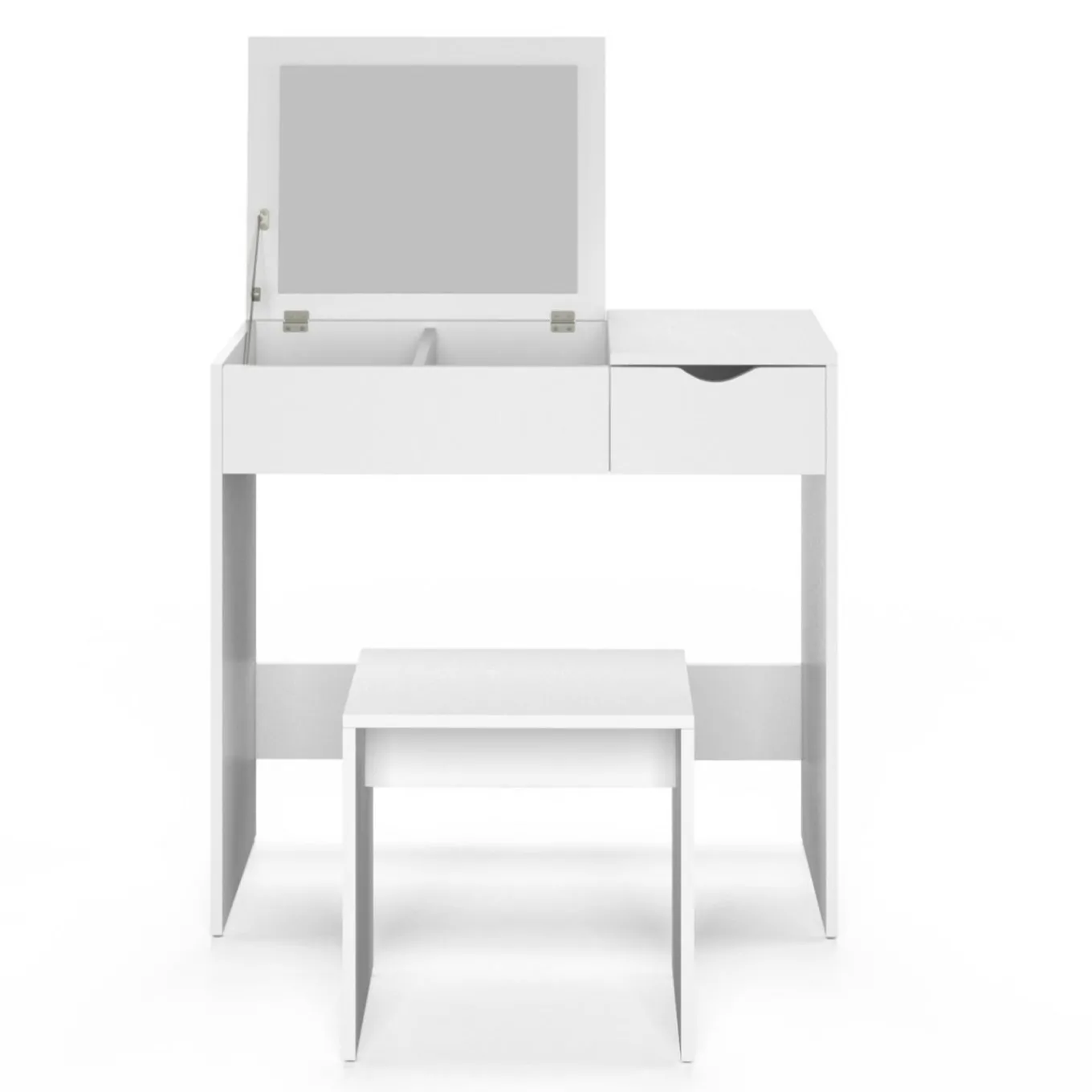 IDMarket Coiffeuse miroir rabattable blanche 2 tiroirs et tabouret* Meubles Tiroirs|Collection Design