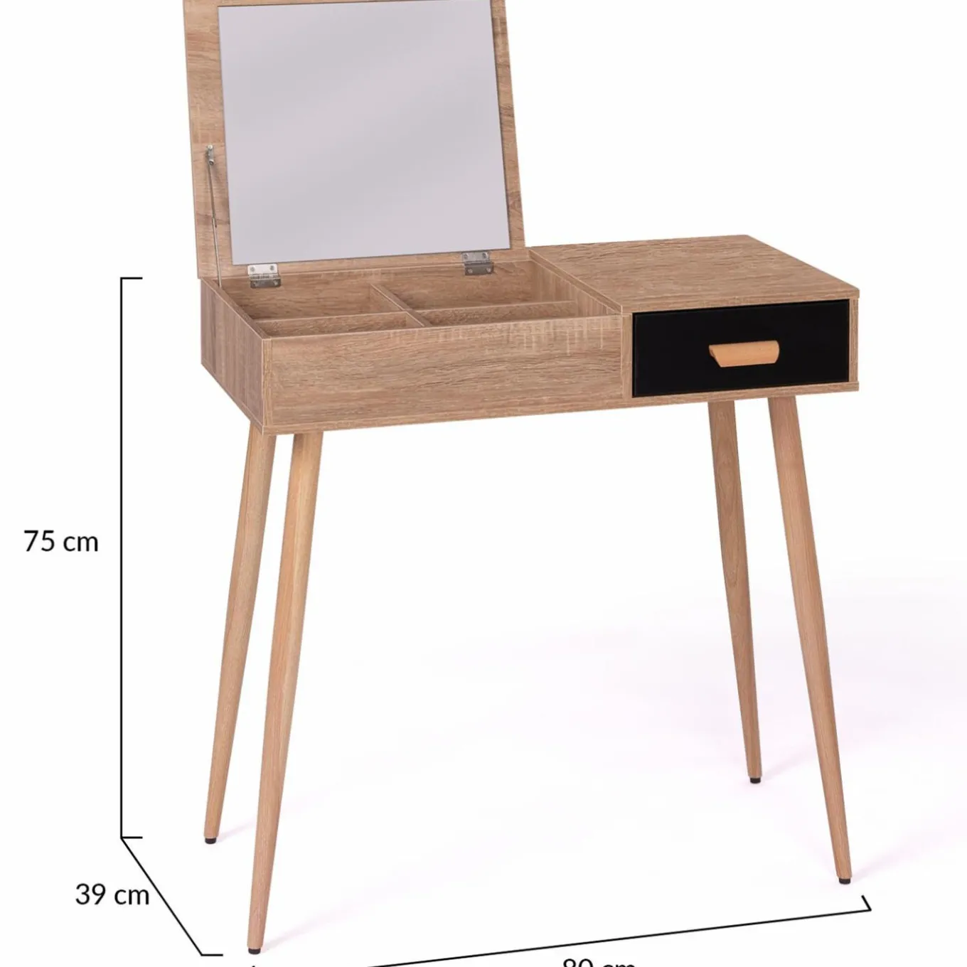 IDMarket Coiffeuse scandinave miroir rabattable hêtre et noir* Meubles Bas|Collection Scandinave
