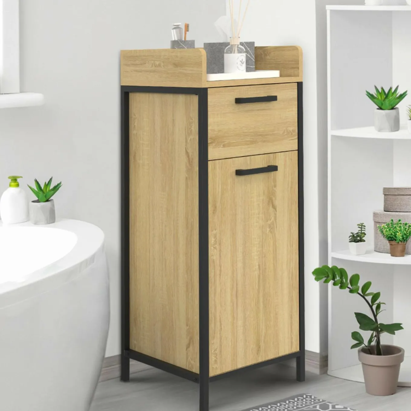 IDMarket Colonne de rangement d'appoint salle de bain design industriel 1 tiroir 1 placard* Meubles Salle De Bain|Collection Industrielle