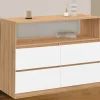 IDMarket Commode 100 cm 4 tiroirs avec niche façon hêtre et blanc* Collection Design|Collection Agencement Magasin
