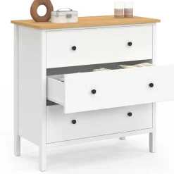 IDMarket Commode 80 cm 3 tiroirs bois blanc plateau bois* Commodes|Chambre Complète Adulte
