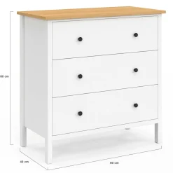 IDMarket Commode 80 cm 3 tiroirs bois blanc plateau bois* Commodes|Chambre Complète Adulte