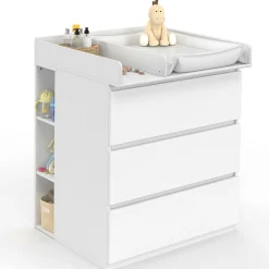 IDMarket Commode à langer évolutive bois blanc 3 tiroirs et 2 étagères amovibles*Enfant Meubles Blancs|Collection Design