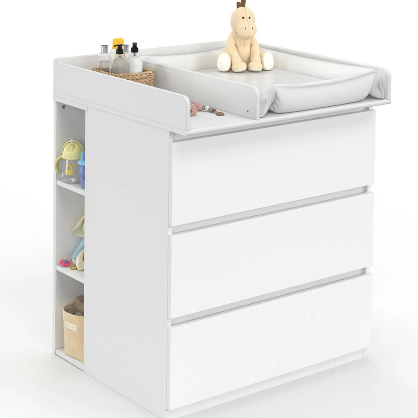 IDMarket Commode à langer évolutive bois blanc 3 tiroirs et 2 étagères amovibles*Enfant Meubles Blancs|Collection Design