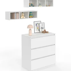 IDMarket Commode à langer évolutive bois blanc 3 tiroirs et 2 étagères amovibles*Enfant Meubles Blancs|Collection Design