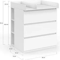 IDMarket Commode à langer évolutive bois blanc 3 tiroirs et 2 étagères amovibles*Enfant Meubles Blancs|Collection Design