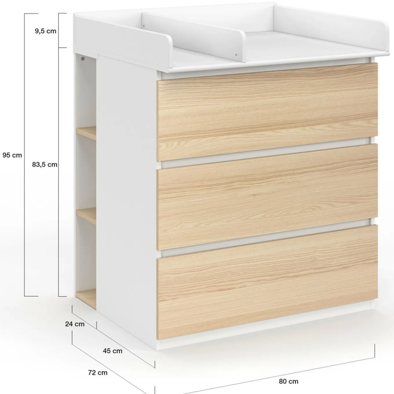 IDMarket Commode à langer évolutive façon hêtre et blanc 3 tiroirs et 2 étagères*Enfant Collection Design|Meubles Enfant
