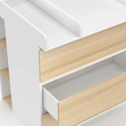 IDMarket Commode à langer évolutive façon hêtre et blanc 3 tiroirs et 2 étagères*Enfant Collection Design|Meubles Enfant