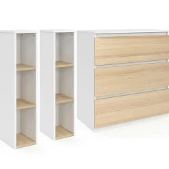 IDMarket Commode à langer évolutive façon hêtre et blanc 3 tiroirs et 2 étagères*Enfant Collection Design|Meubles Enfant