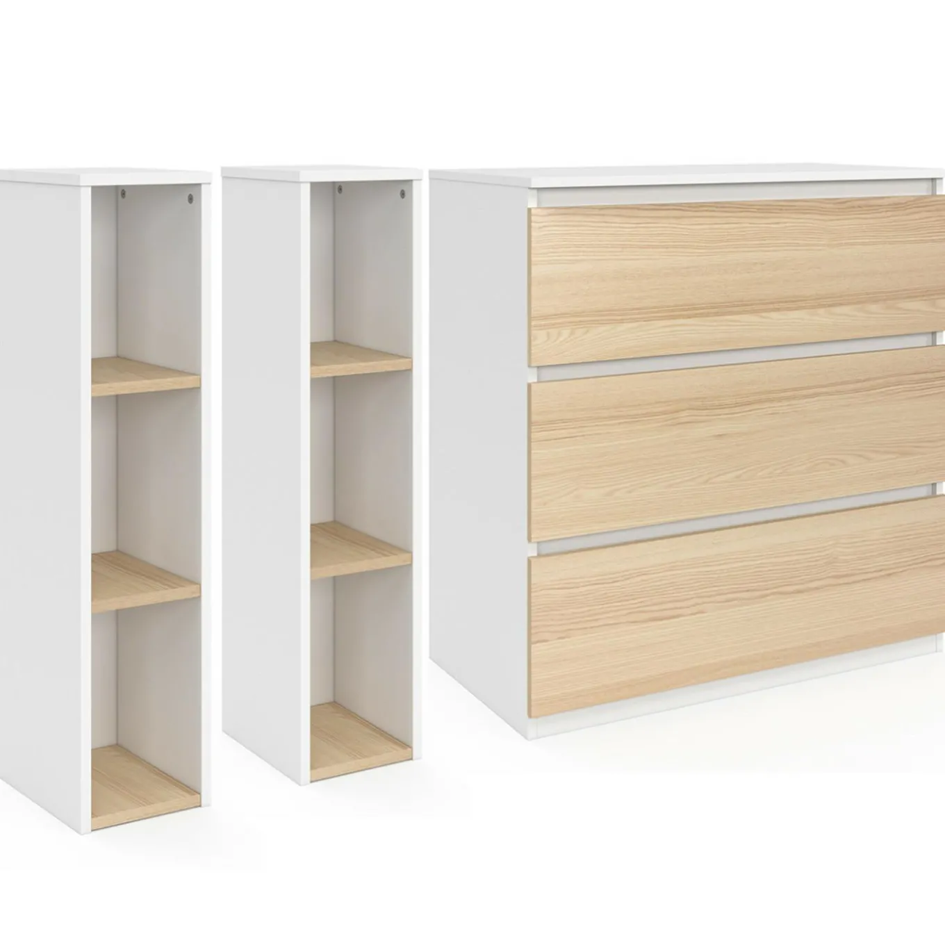 IDMarket Commode à langer évolutive façon hêtre et blanc 3 tiroirs et 2 étagères*Enfant Collection Design|Meubles Enfant