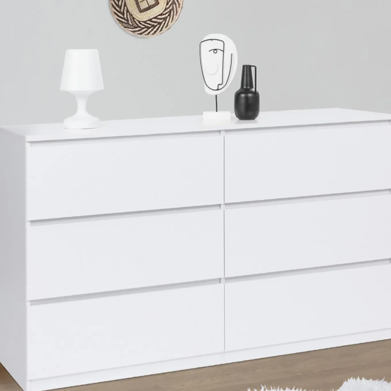 IDMarket Commode 6 tiroirs 140 cm bois blanc* Meubles Tiroirs|Meubles Bas