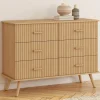 IDMarket Commode 6 tiroirs 110 cm lattes tasseau bois coloris chêne* Meubles En Bois|Collection Design