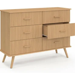 IDMarket Commode 6 tiroirs 110 cm lattes tasseau bois coloris chêne* Meubles En Bois|Collection Design