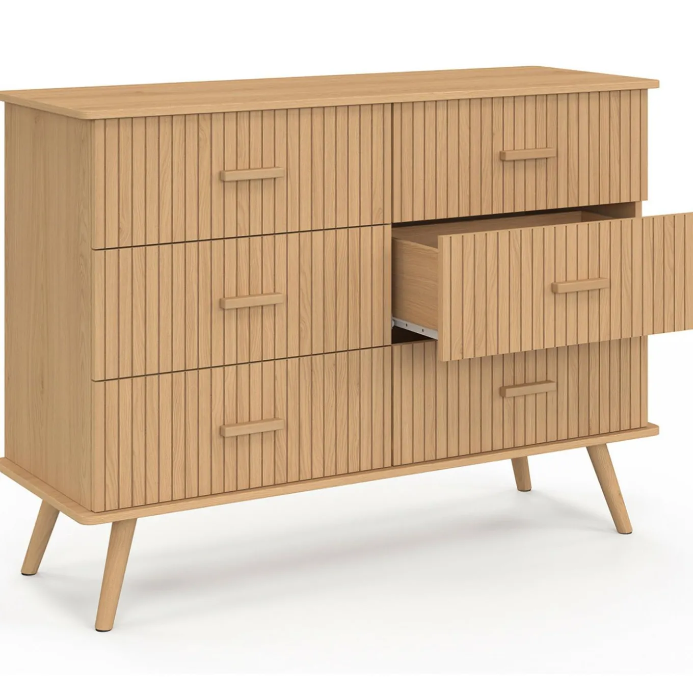 IDMarket Commode 6 tiroirs 110 cm lattes tasseau bois coloris chêne* Meubles En Bois|Collection Design