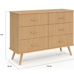 IDMarket Commode 6 tiroirs 110 cm lattes tasseau bois coloris chêne* Meubles En Bois|Collection Design