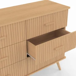 IDMarket Commode 6 tiroirs 110 cm lattes tasseau bois coloris chêne* Meubles En Bois|Collection Design