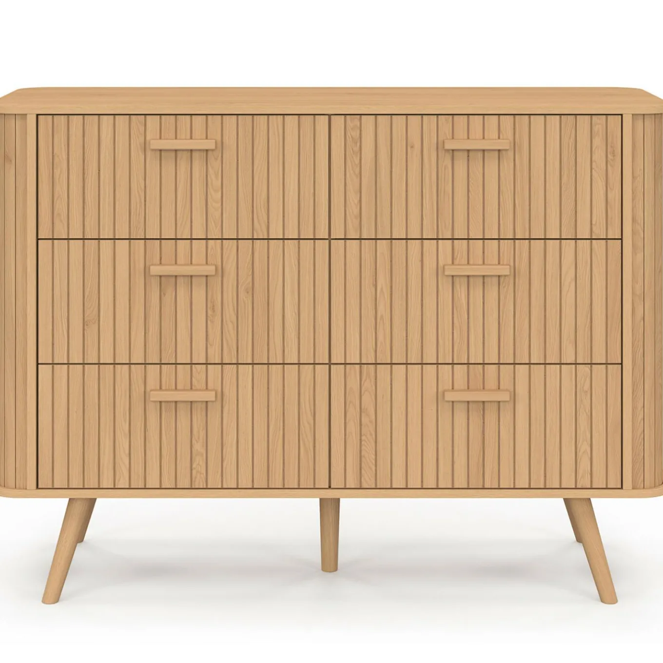 IDMarket Commode 6 tiroirs 110 cm lattes tasseau bois coloris chêne* Commodes|Chambre Complète Adulte